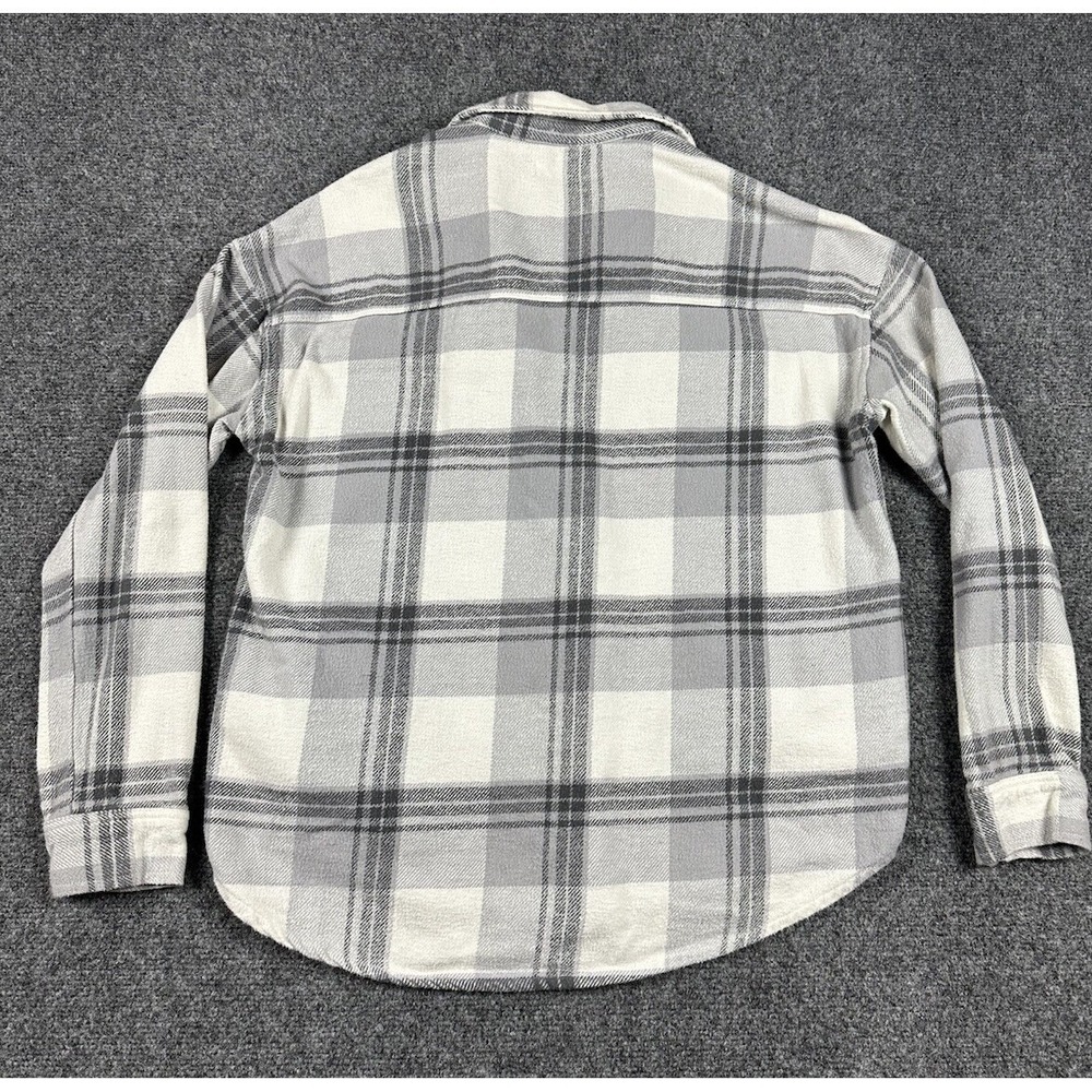 Hollister Boyfriend Fit Flannel Shirt Shacket Gray White Plaid Pockets Sz Small - Picture 7 of 7